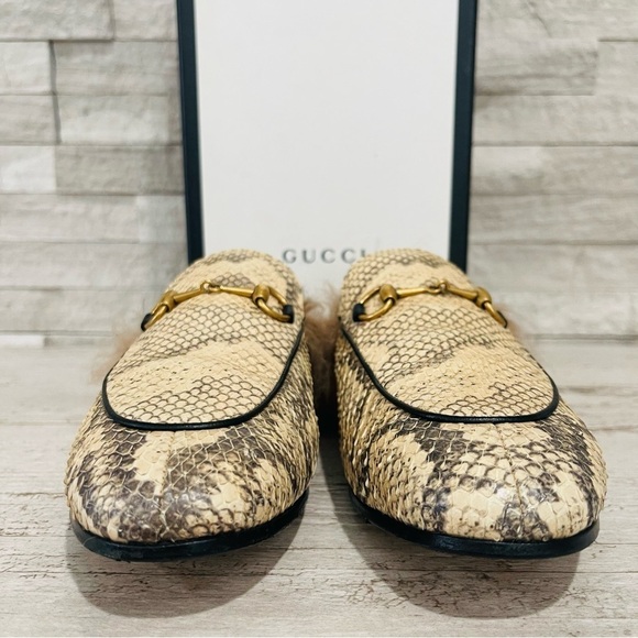 Gucci Princetown Python Fur Slipper EU 38 US 8 Horsebit Mule Loafer Flats Beige - Picture 4 of 16
